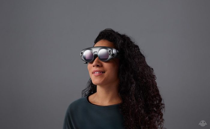 Woman wearing large headset over her eyes
